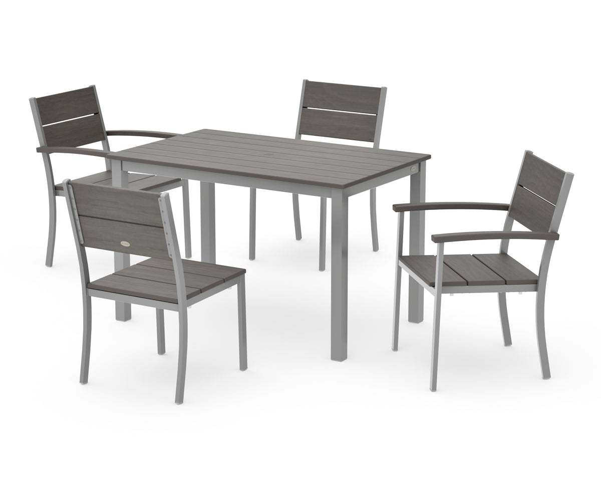 POLYWOOD Main Street 5-Piece Dining Set with Main Street 30 x 48 Dining Table in Silver / Driftwood