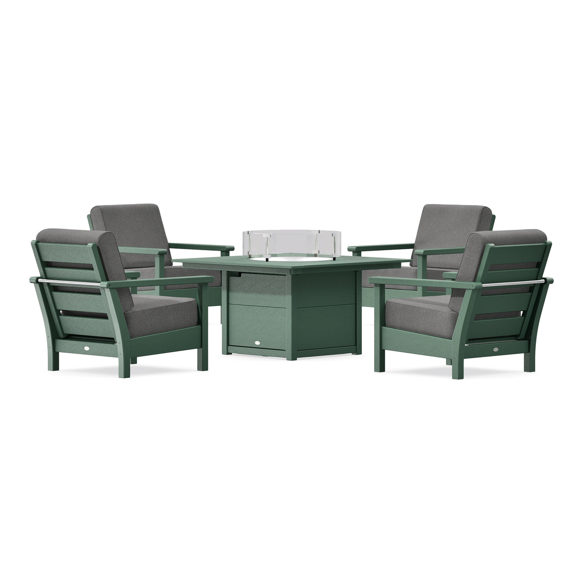 POLYWOOD Harbour 5-Piece Conversation Set with Fire Pit Table in Green