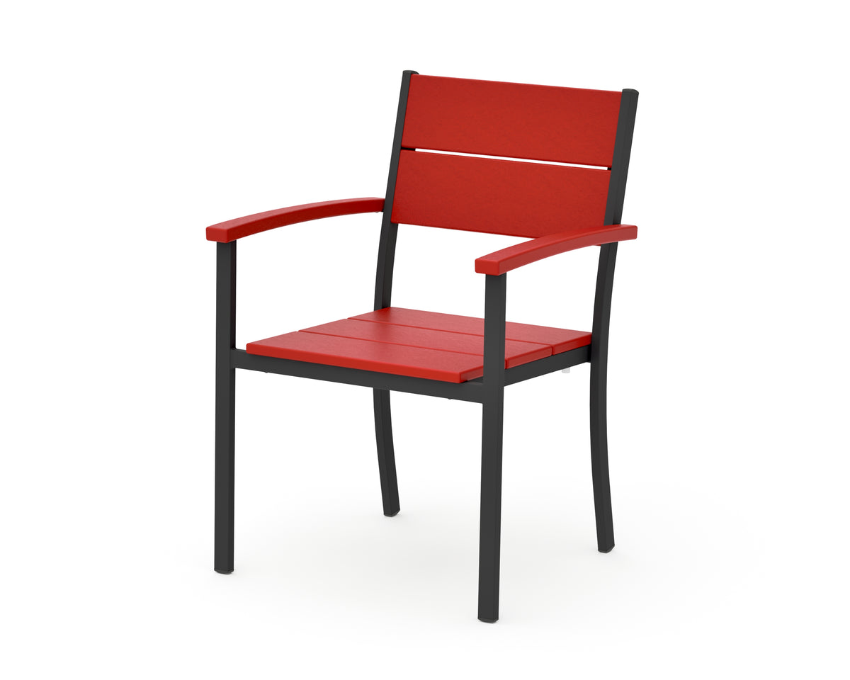 POLYWOOD Main Street Stacking Dining Arm Chair in Black / Sunset Red