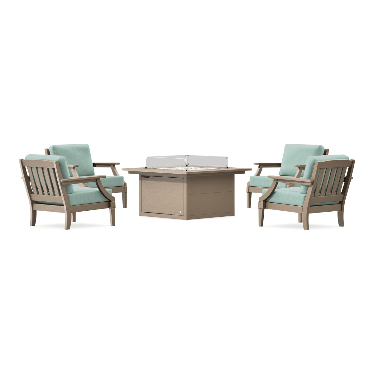 POLYWOOD PW Designer Series Estate 5-Piece Lounge Fire Table Set in Vintage Sahara / Glacier Spa
