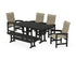 POLYWOOD Coastal Woven High-Back 6-Piece Farmhouse Dining Set with Bench with Nautical 37" x 72" Dining Table in Black / Dune Grass