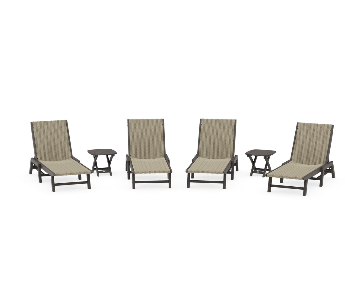 POLYWOOD 6-Piece Coastal Woven Chaise Lounge Set in Vintage Coffee / Dune Grass