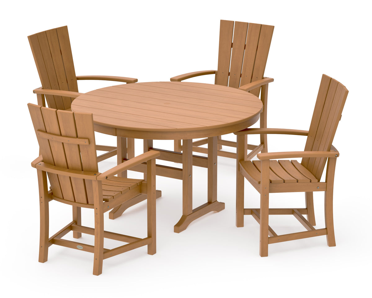 POLYWOOD Quattro 5-Piece Round Farmhouse Dining Set in Natural
