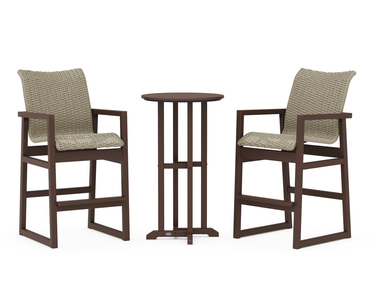 POLYWOOD EDGE Woven 3-Piece Farmhouse Bar Set in Mahogany / Dune Grass