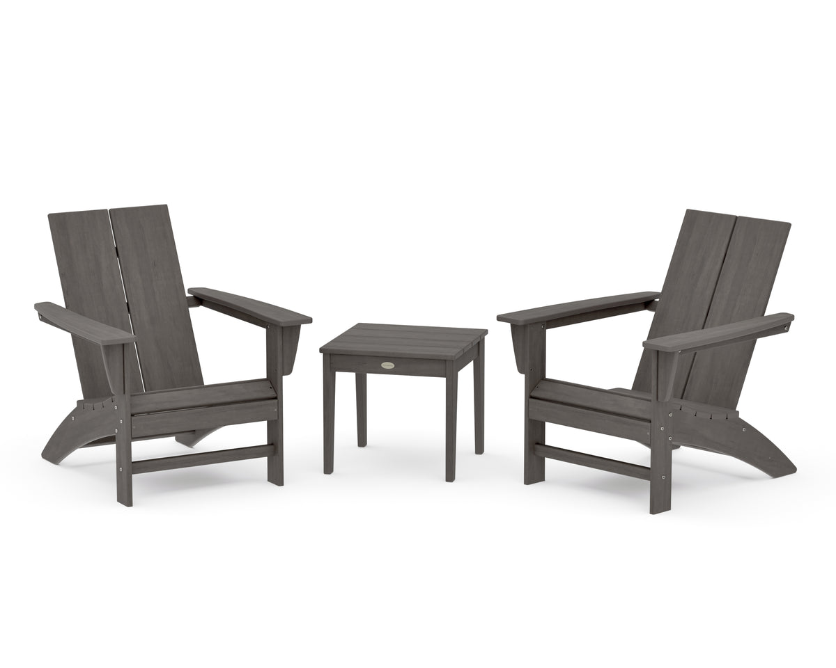 POLYWOOD Country Living Cottage Modern Adirondack Chair 3-Piece Set in Driftwood
