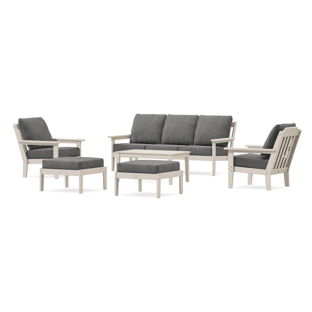 POLYWOOD Country Living Cottage 6-Piece Lounge Sofa Set in Sand
