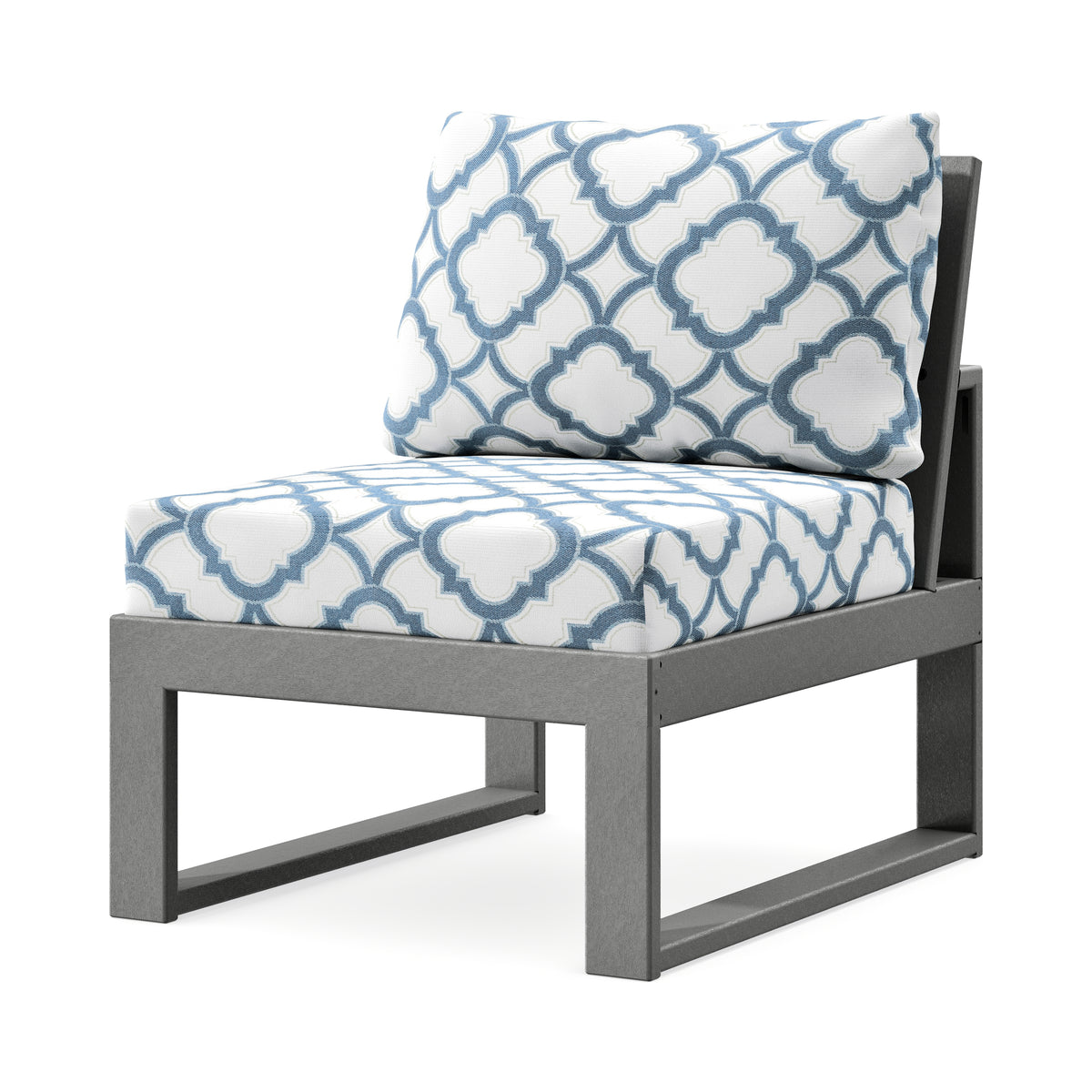 POLYWOOD Modular Armless Chair in Slate Grey / Trellis Sky Blue