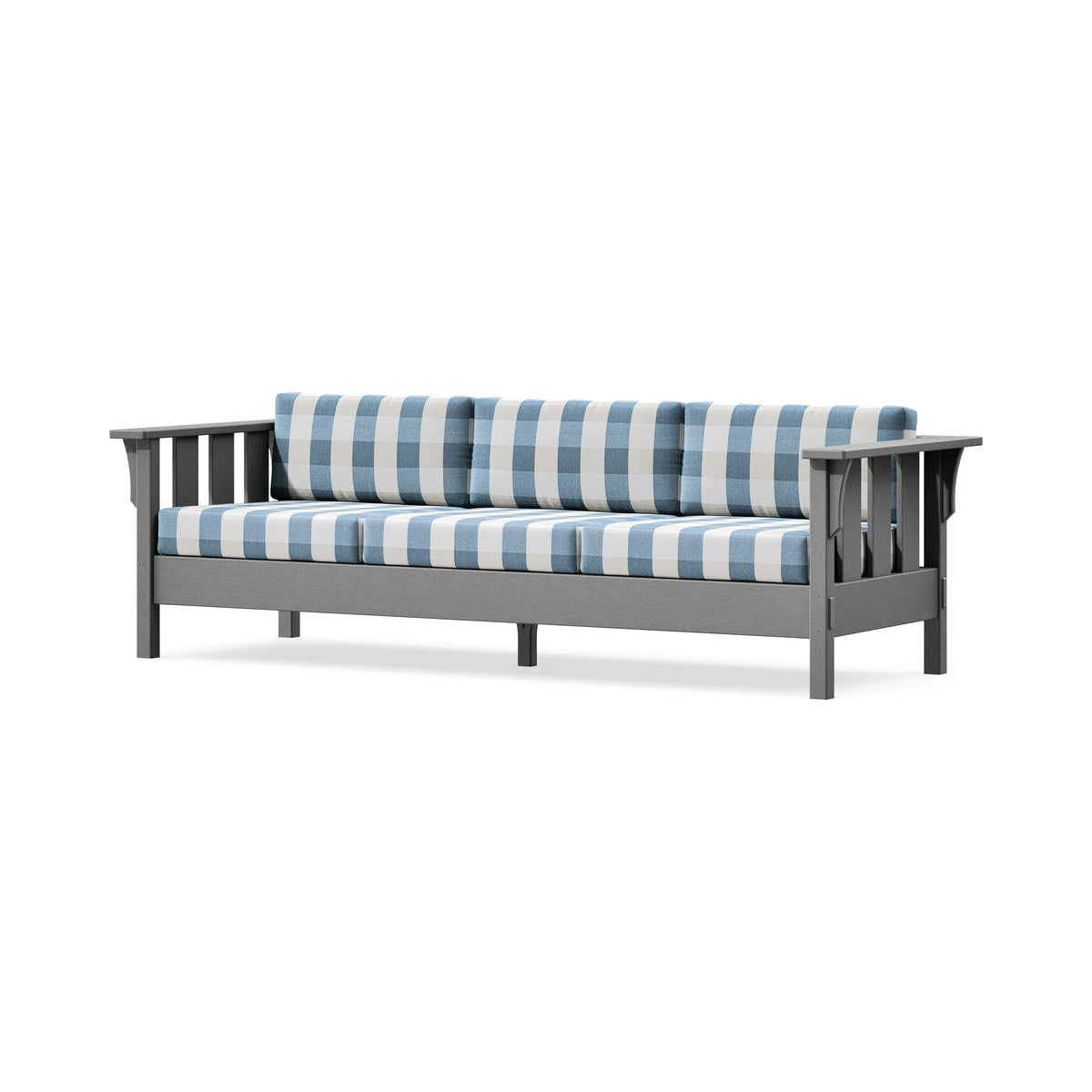 POLYWOOD Acadia Deep Seating Sofa in Slate Grey / Buffalo Plaid Sky Blue