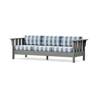 POLYWOOD Acadia Deep Seating Sofa in Slate Grey / Buffalo Plaid Sky Blue