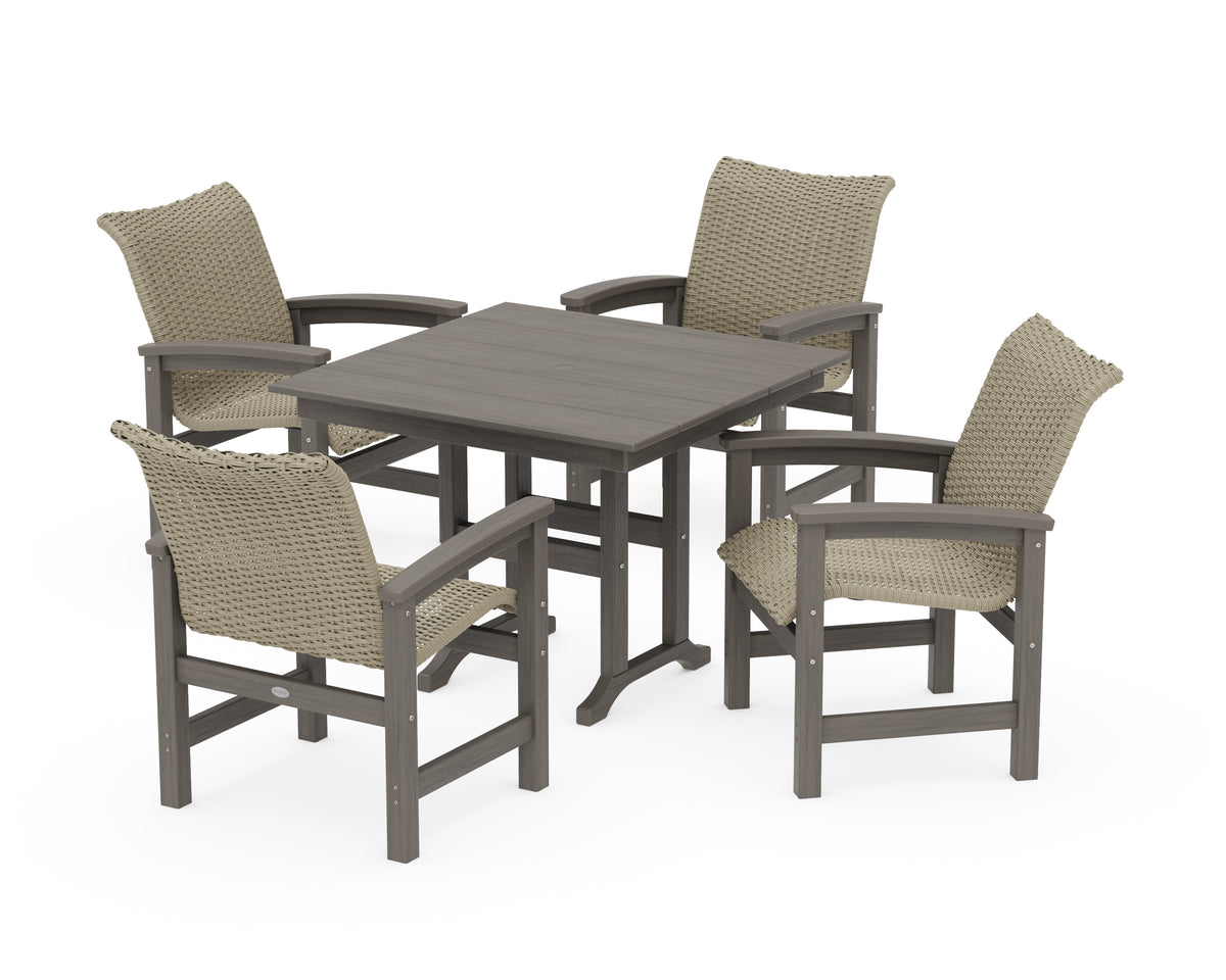 POLYWOOD Coastal Woven 5-Piece Farmhouse Dining Set in Driftwood / Dune Grass