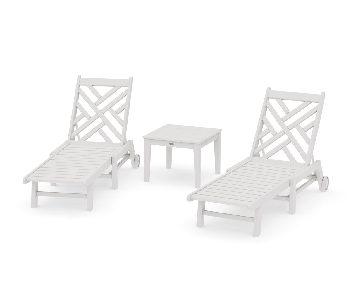 POLYWOOD Chippendale 3-Piece Chaise Set with Wheels in Vintage White