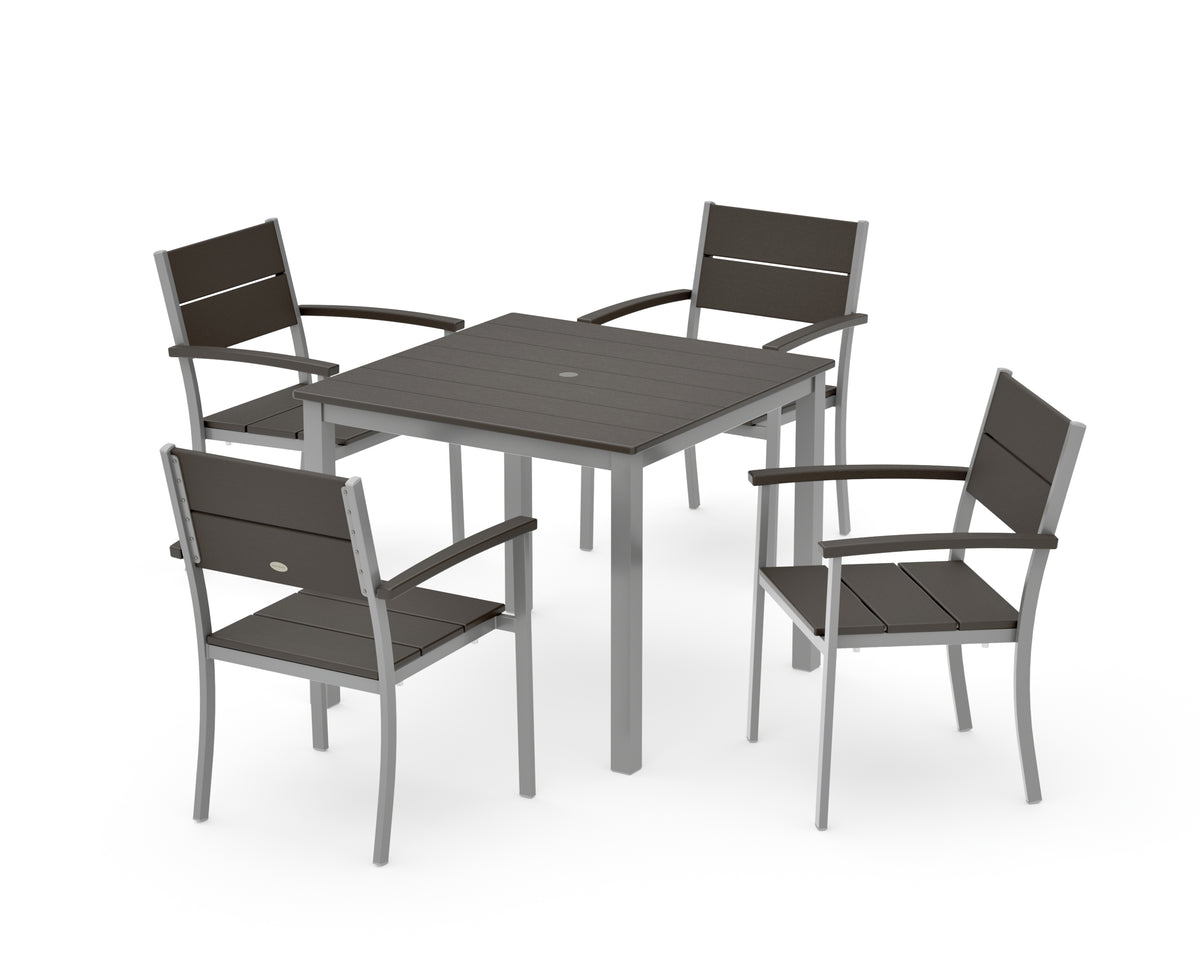 POLYWOOD Main Street 5-Piece Dining Set with Main Street 36" x 36" Dining Table in Silver / Vintage Coffee
