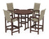 POLYWOOD Coastal Woven High-Back 5-Piece Round Farmhouse Bar Set in Mahogany / Dune Grass
