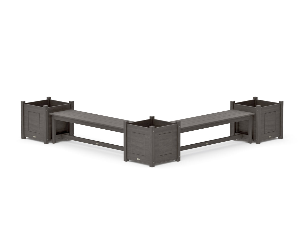 POLYWOOD 60" Country Living L-Shaped Planter Bench Corner Set - Large in Driftwood