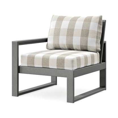 POLYWOOD EDGE Modular Left Arm Chair in Slate Grey / Buffalo Plaid Dune Burlap