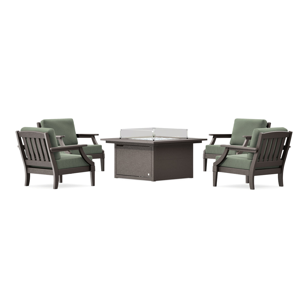 POLYWOOD PW Designer Series Estate 5-Piece Lounge Fire Table Set in Vintage Coffee / Cast Sage