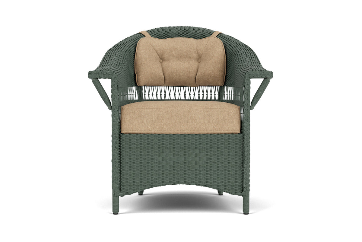 Lloyd Flanders Nantucket Dining Armchair in Spruce with Hayden Sand fabric