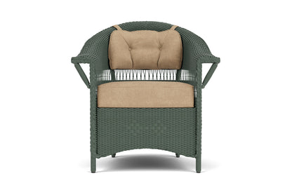 Lloyd Flanders Nantucket Dining Armchair in Spruce with Hayden Sand fabric