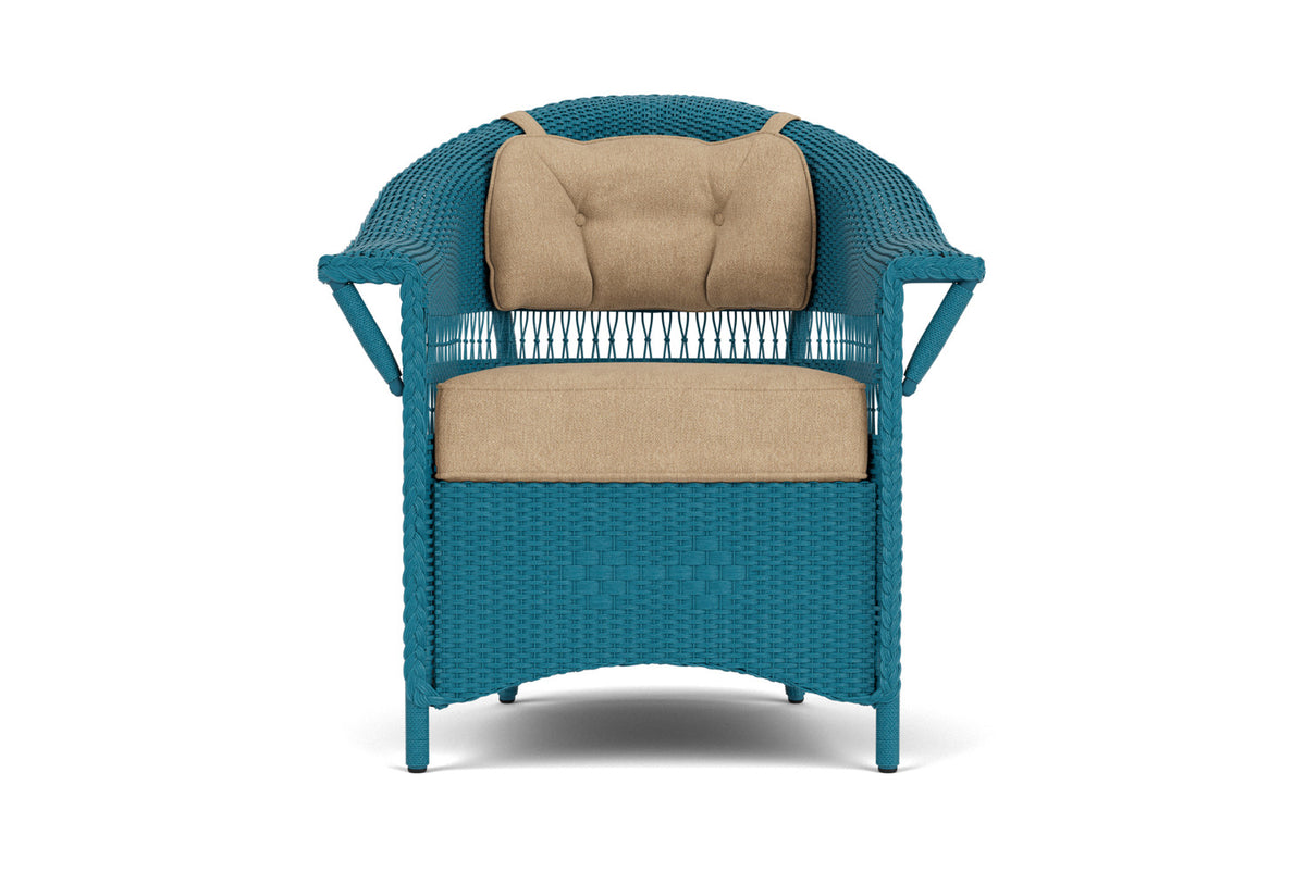 Lloyd Flanders Nantucket Dining Armchair in Peacock with Hayden Sand fabric