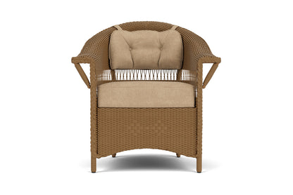 Lloyd Flanders Nantucket Dining Armchair in Hickory with Hayden Sand fabric