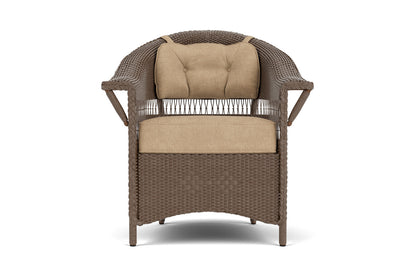 Lloyd Flanders Nantucket Dining Armchair in Bark with Hayden Sand fabric
