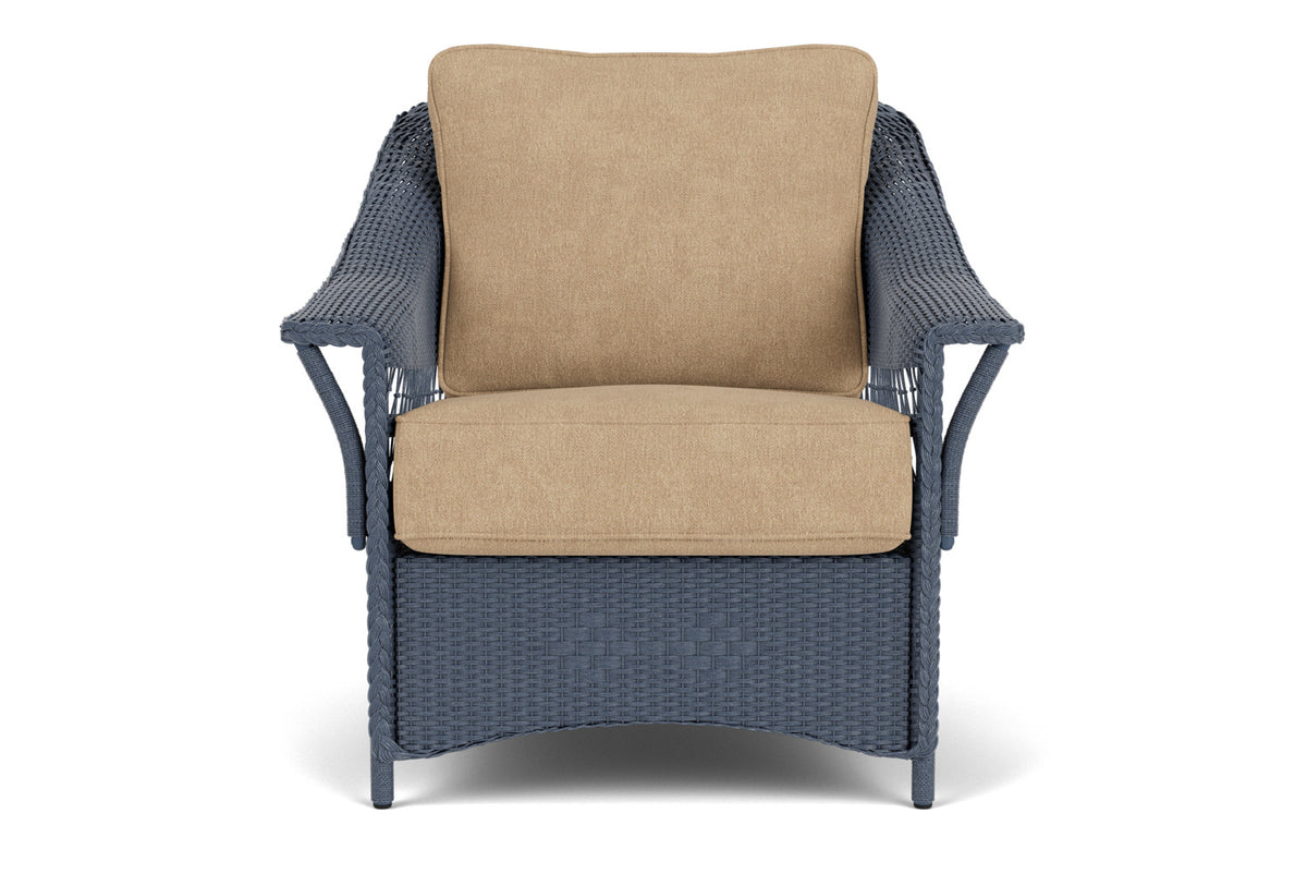 Lloyd Flanders Nantucket Lounge Chair in Denim Blue with Hayden Sand fabric