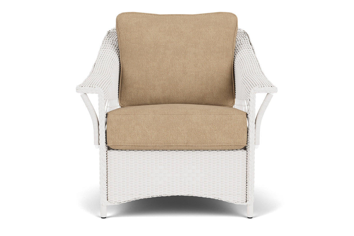 Lloyd Flanders Nantucket Lounge Chair in White with Hayden Sand fabric