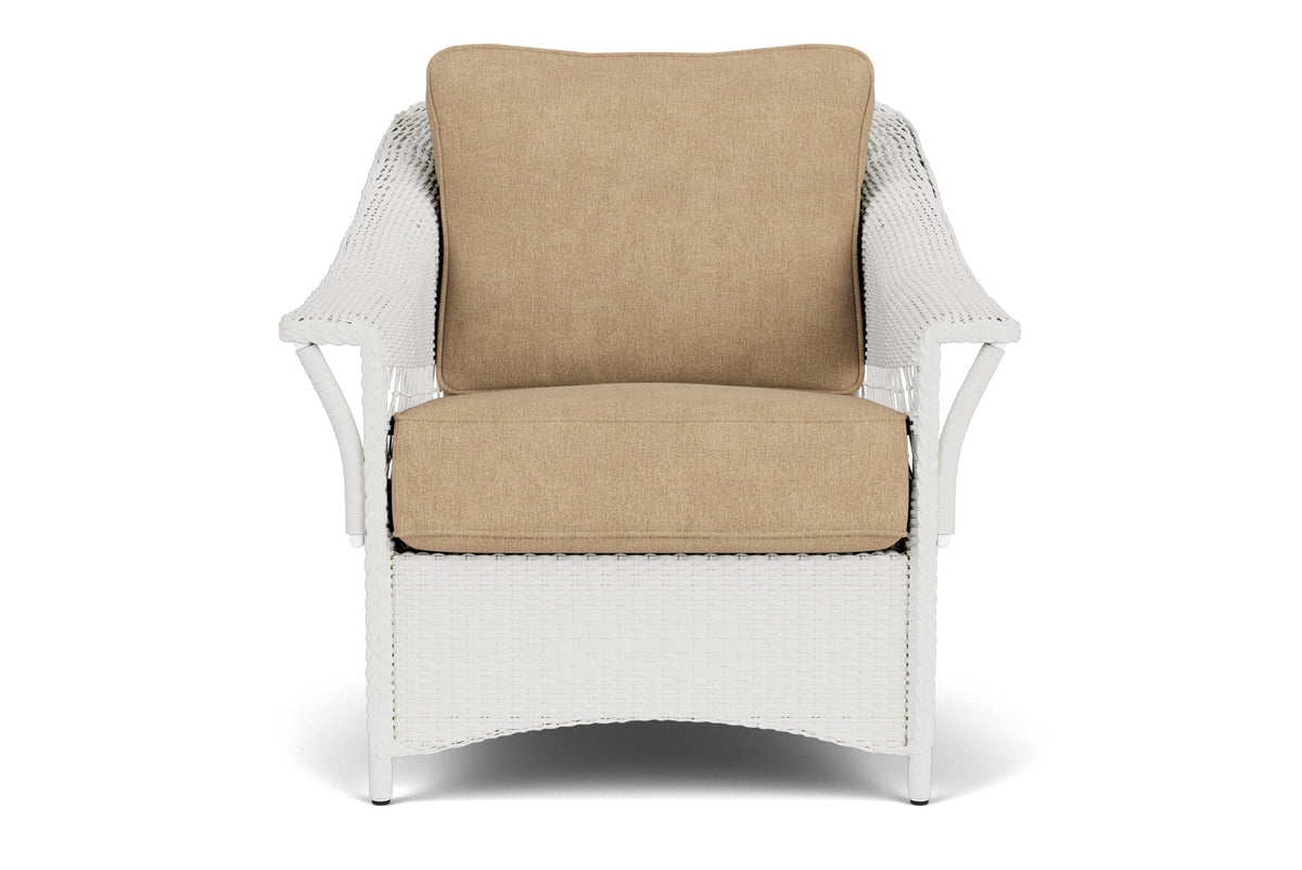 Lloyd Flanders Nantucket Lounge Chair in Matte White with Hayden Sand fabric