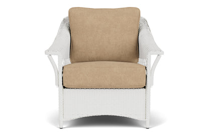 Lloyd Flanders Nantucket Lounge Chair in Matte White with Hayden Sand fabric