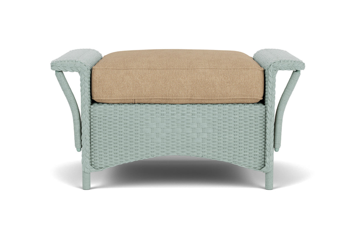 Lloyd Flanders Nantucket Ottoman in Sea Glass with Hayden Sand fabric