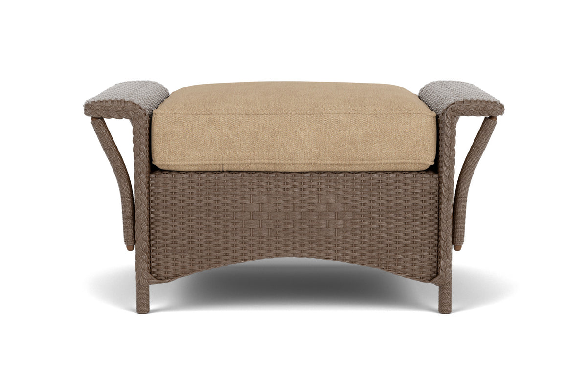 Lloyd Flanders Nantucket Ottoman in Bark with Hayden Sand fabric