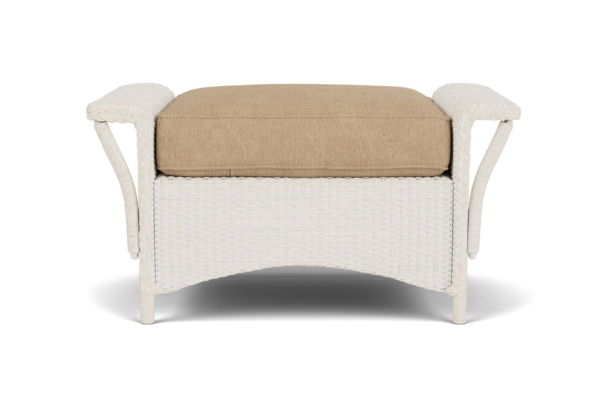 Lloyd Flanders Nantucket Ottoman in Antique White with Hayden Sand fabric