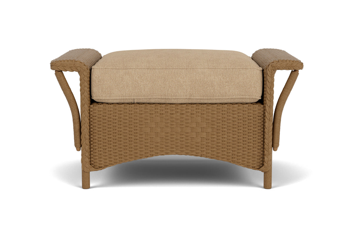 Lloyd Flanders Nantucket Ottoman in Hickory with Hayden Sand fabric
