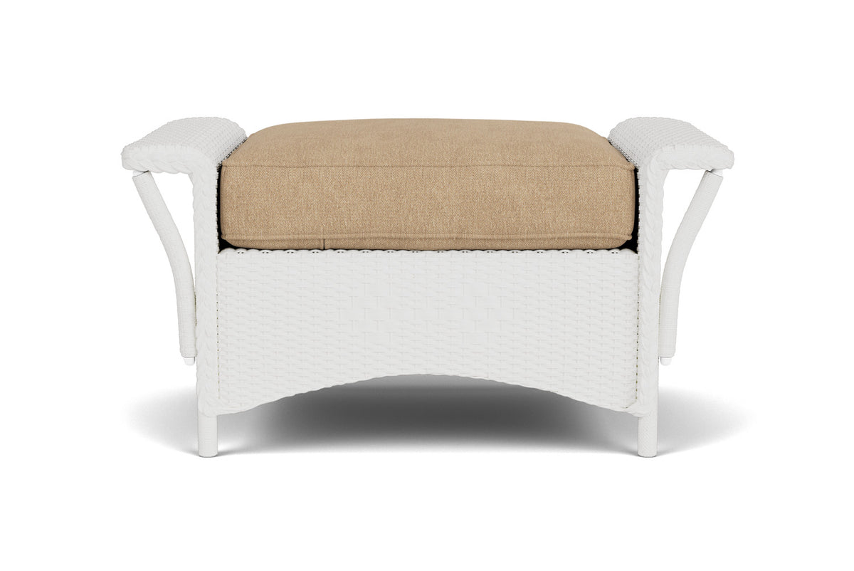 Lloyd Flanders Nantucket Ottoman in Matte White with Hayden Sand fabric