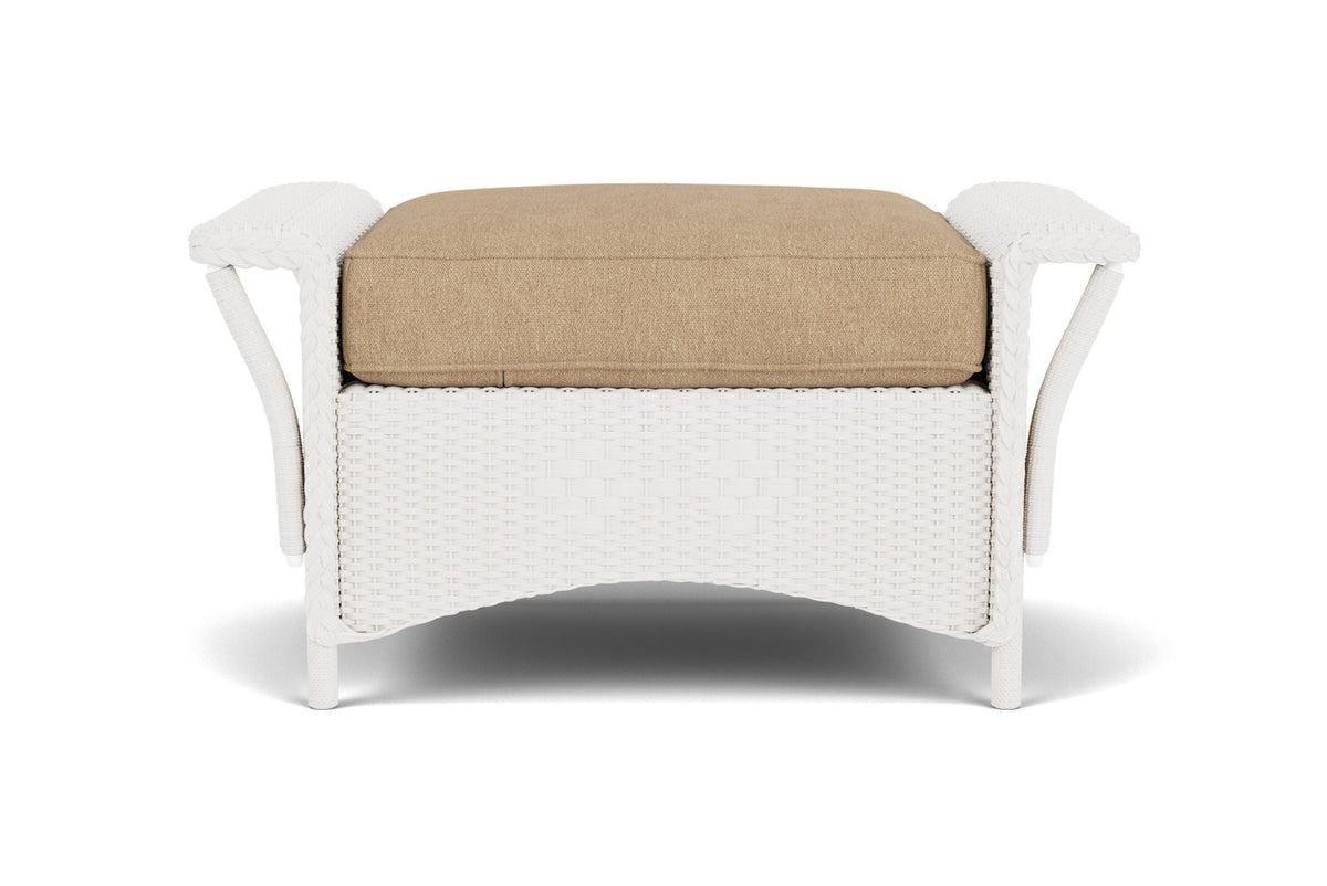 Lloyd Flanders Nantucket Ottoman in White with Hayden Sand fabric