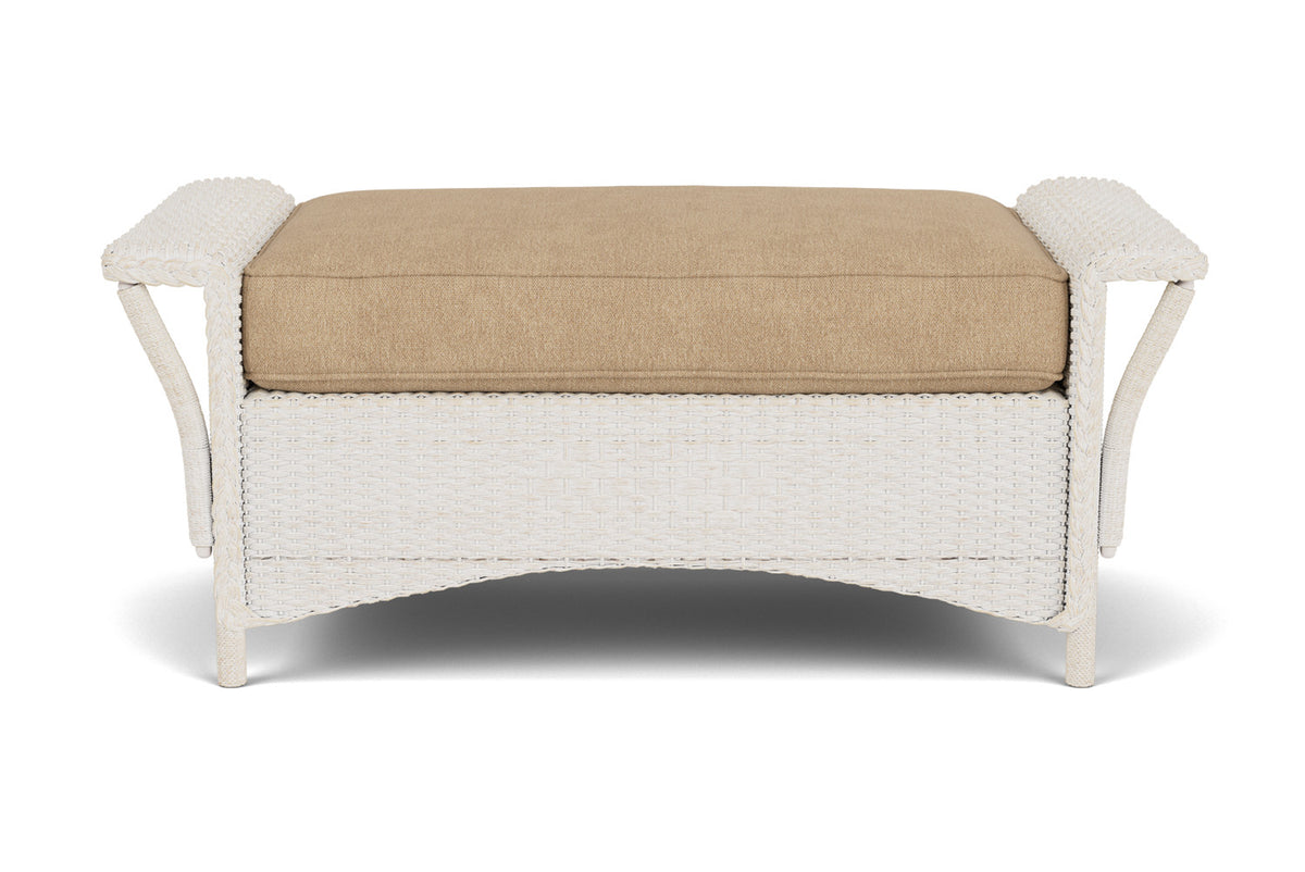 Lloyd Flanders Nantucket Large Ottoman in Antique White with Hayden Sand fabric