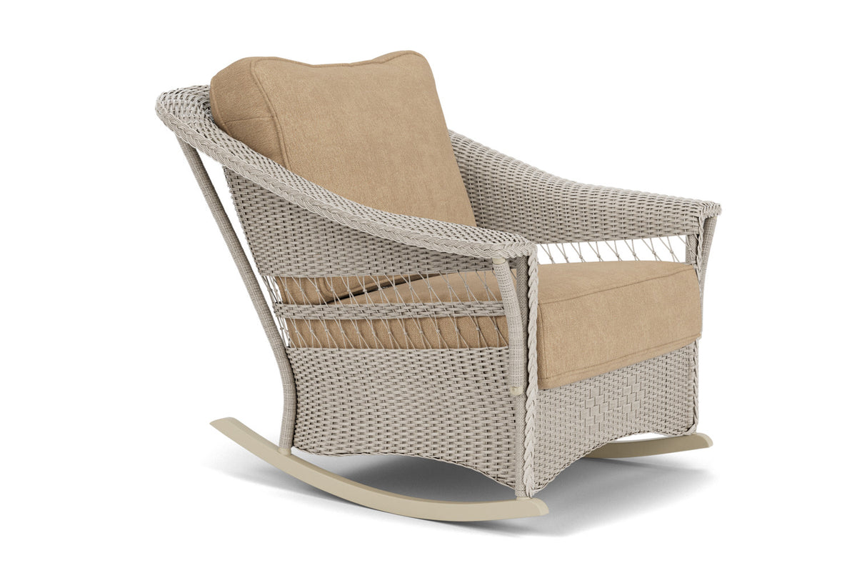 Lloyd Flanders Nantucket Lounge Rocker in Linen with Hayden Sand fabric, view 3