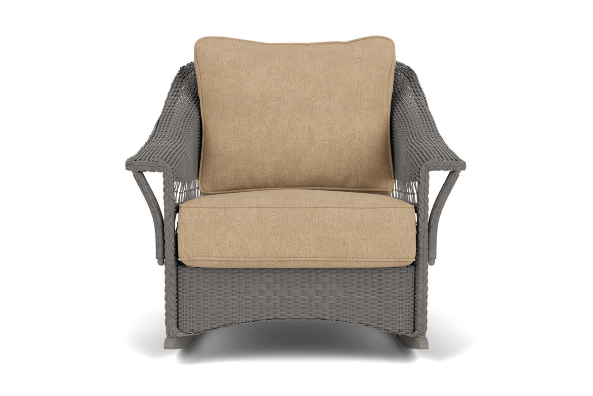 Lloyd Flanders Nantucket Lounge Rocker in Pewter with Hayden Sand fabric