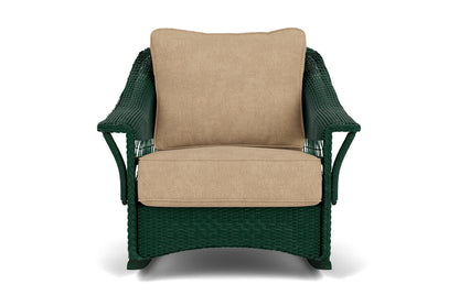 Lloyd Flanders Nantucket Lounge Rocker in Woodland with Hayden Sand fabric