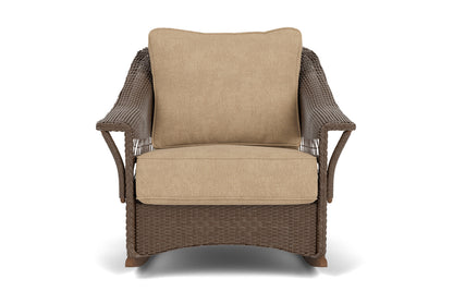 Lloyd Flanders Nantucket Lounge Rocker in Bark with Hayden Sand fabric