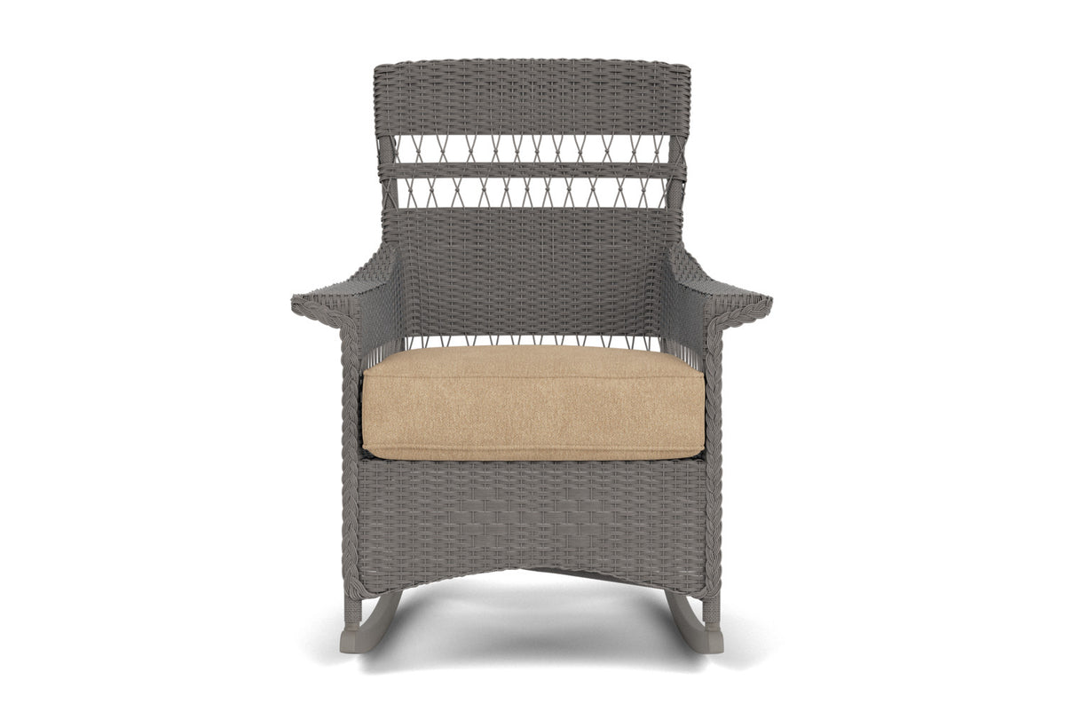 Lloyd Flanders Nantucket Porch Rocker in Pewter with Hayden Sand fabric