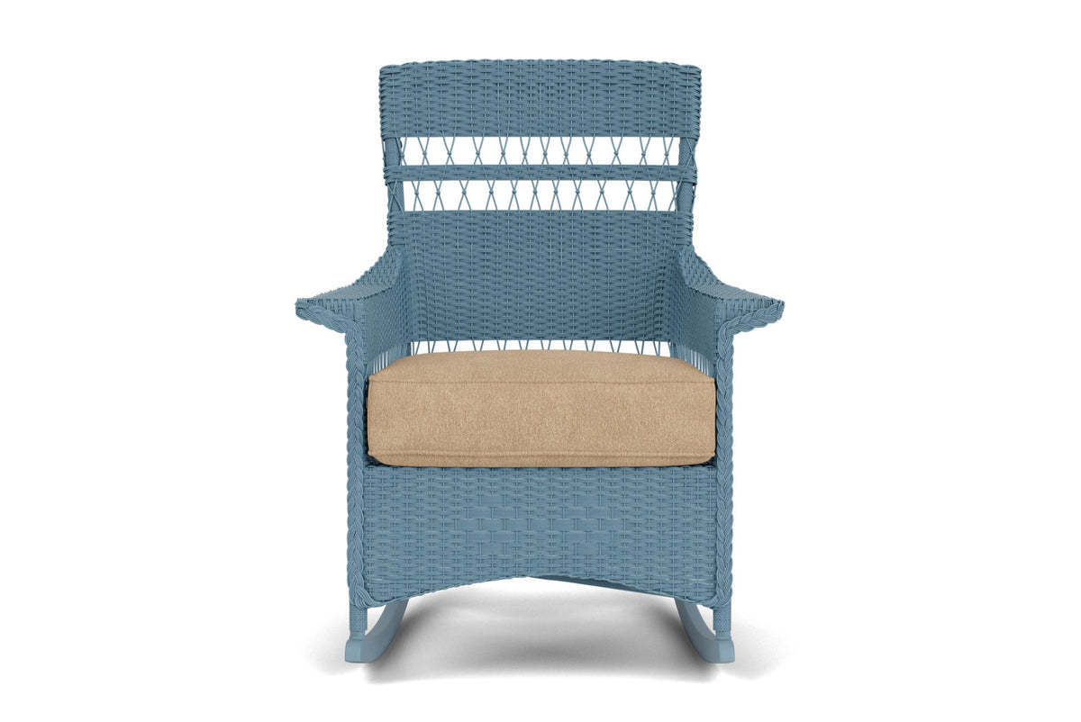 Lloyd Flanders Nantucket Porch Rocker in Stillwater with Hayden Sand fabric