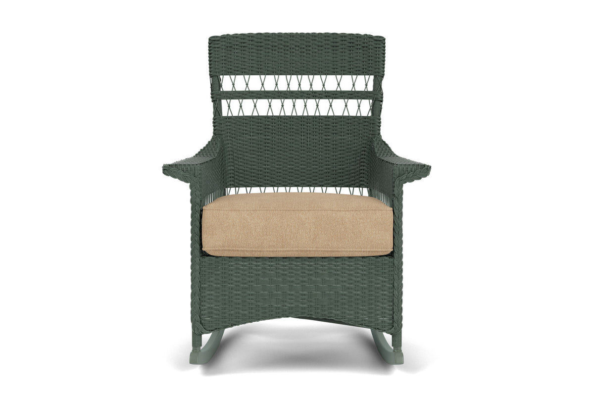 Lloyd Flanders Nantucket Porch Rocker in Spruce with Hayden Sand fabric
