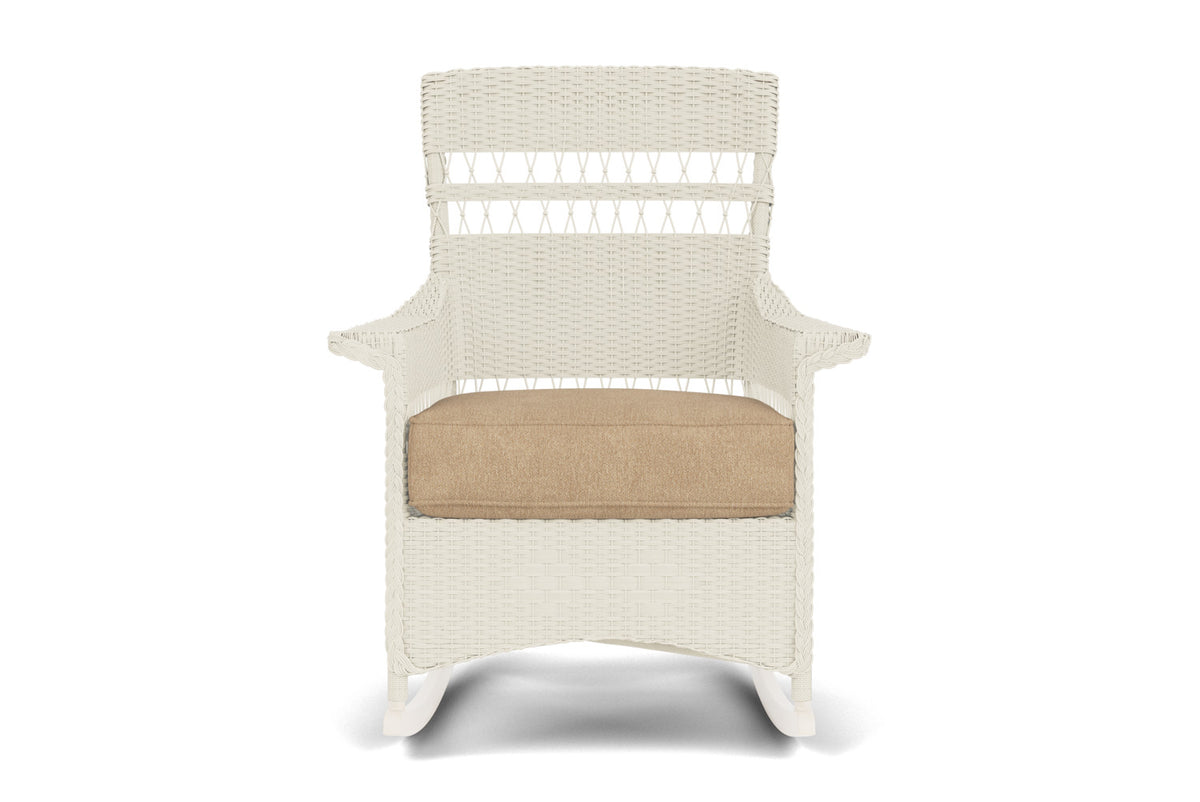 Lloyd Flanders Nantucket Porch Rocker in Ivory with Hayden Sand fabric
