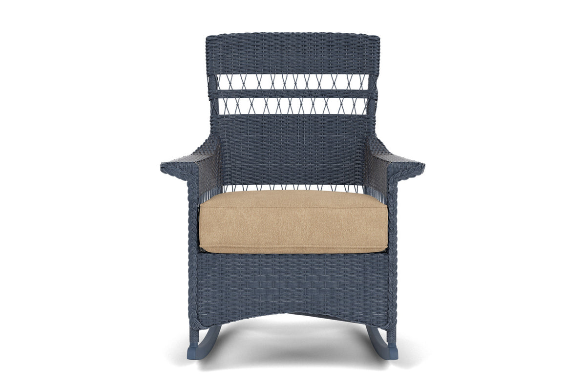 Lloyd Flanders Nantucket Porch Rocker in Denim Blue with Hayden Sand fabric