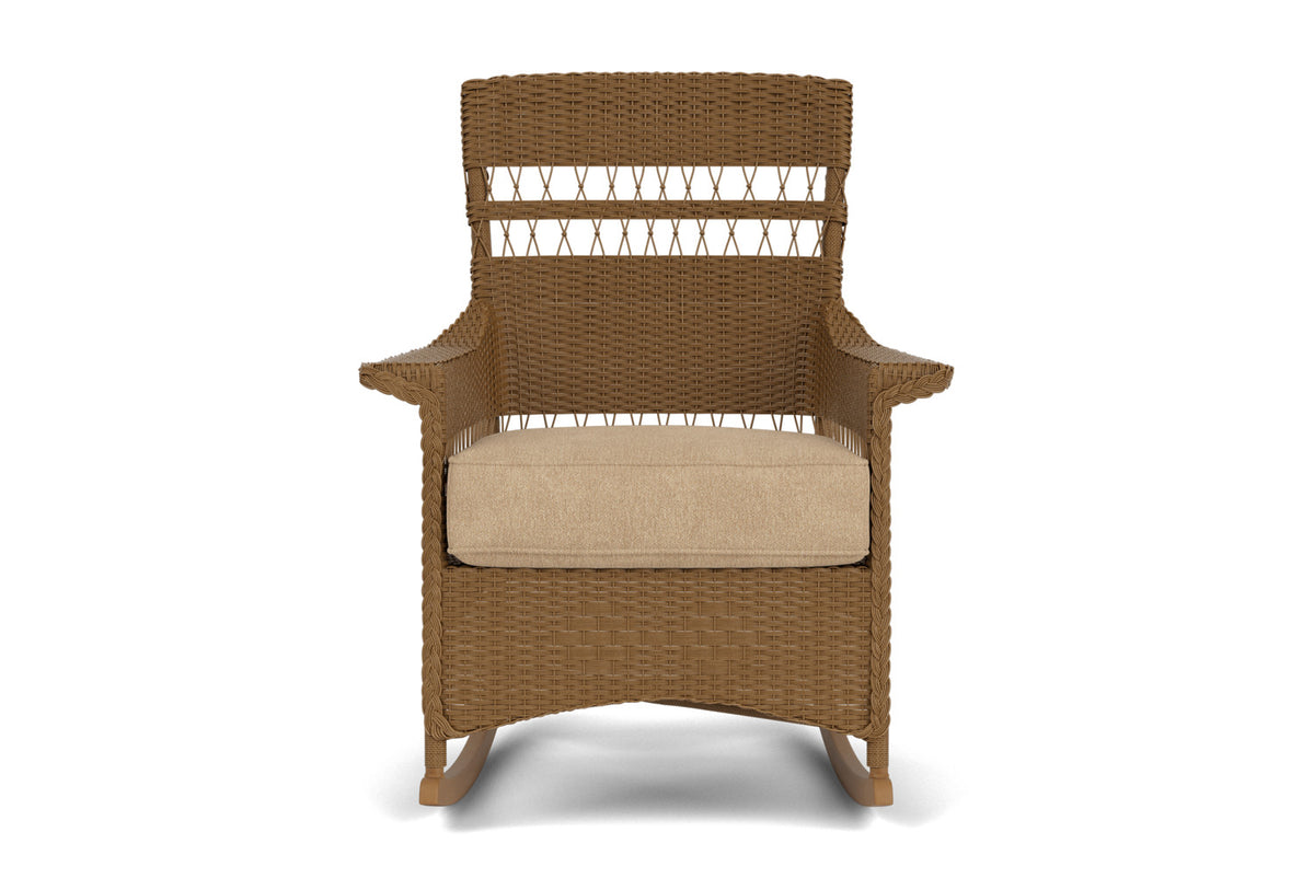 Lloyd Flanders Nantucket Porch Rocker in Hickory with Hayden Sand fabric