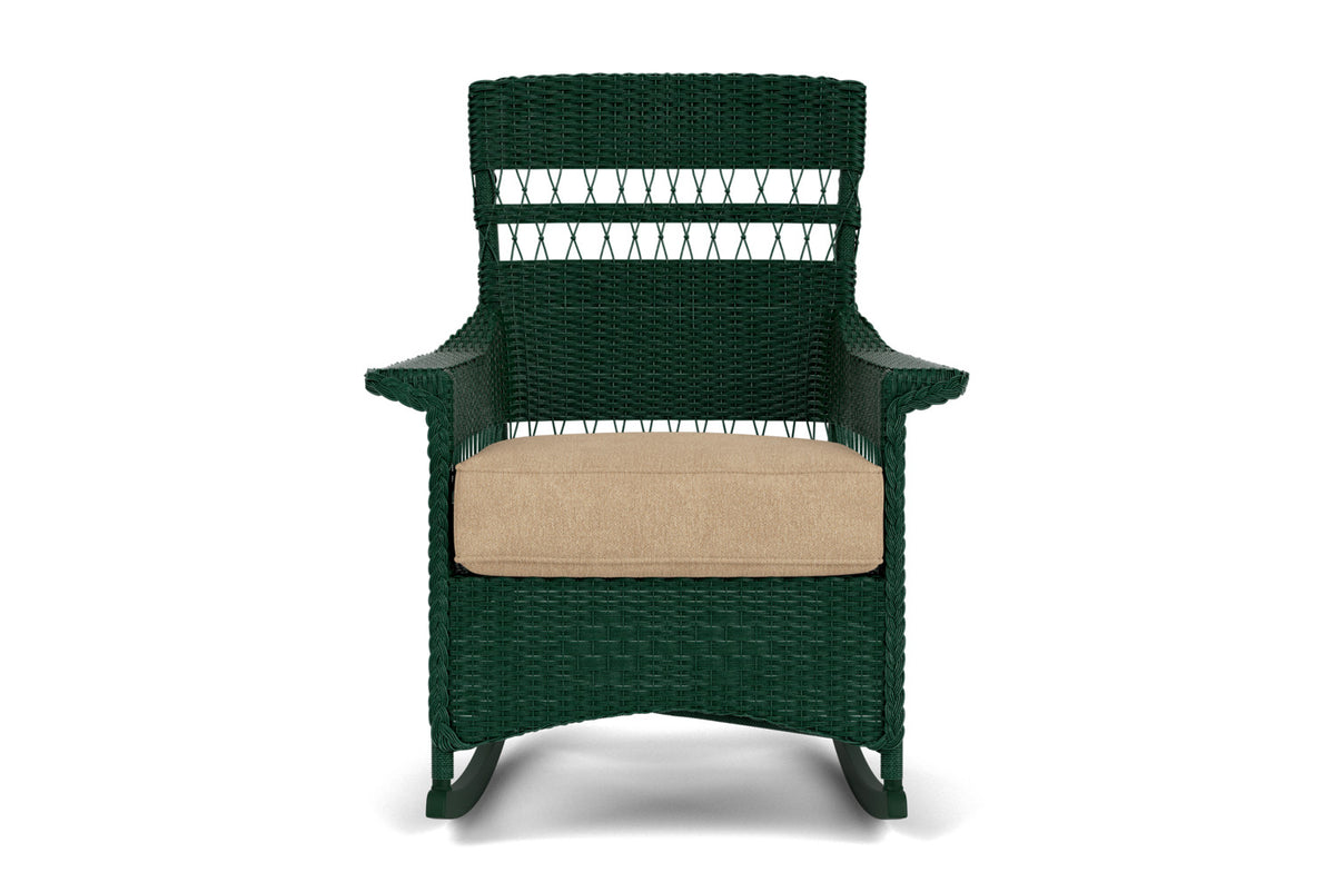 Lloyd Flanders Nantucket Porch Rocker in Woodland with Hayden Sand fabric