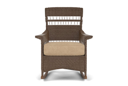 Lloyd Flanders Nantucket Porch Rocker in Bark with Hayden Sand fabric
