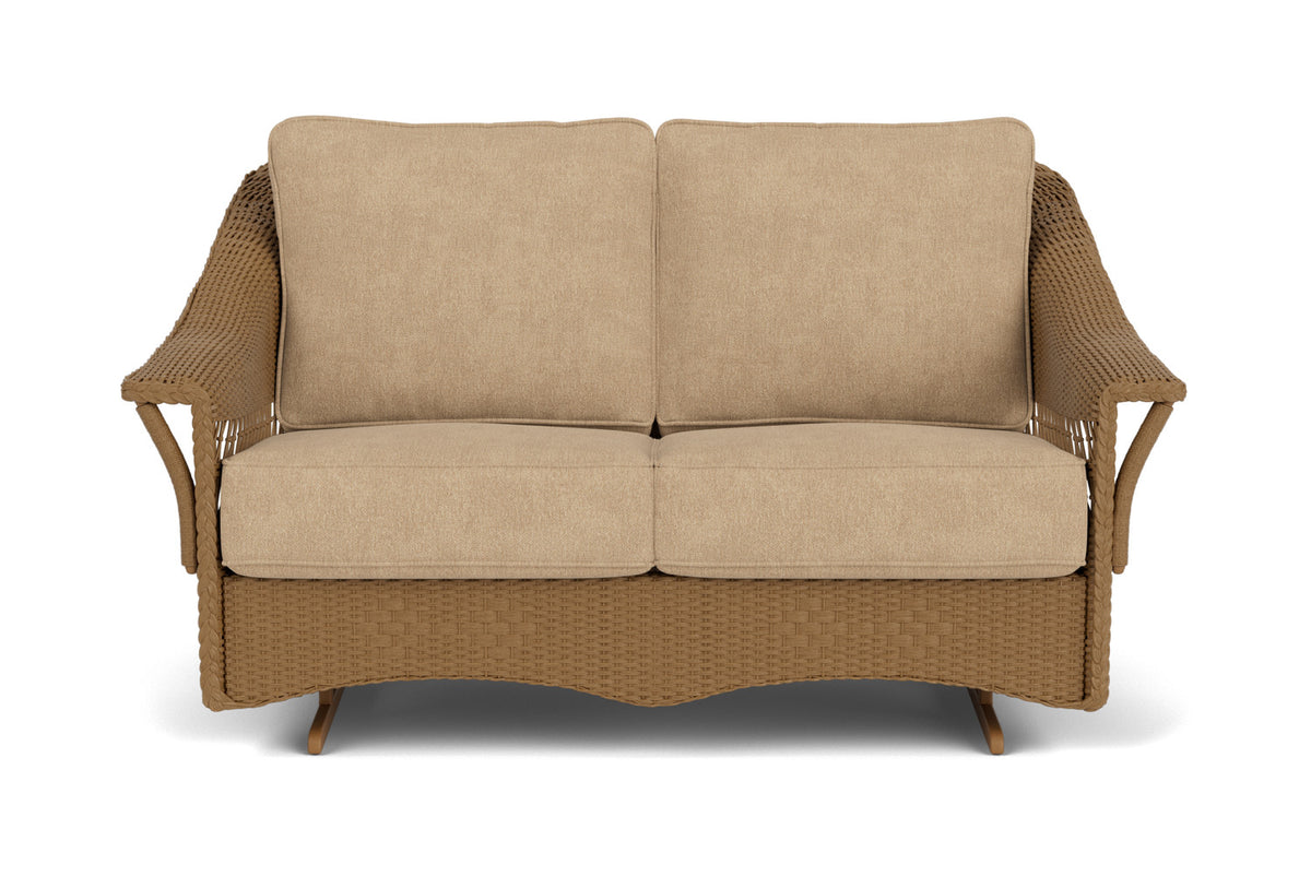 Lloyd Flanders Nantucket Loveseat Glider in Hickory with Hayden Sand fabric