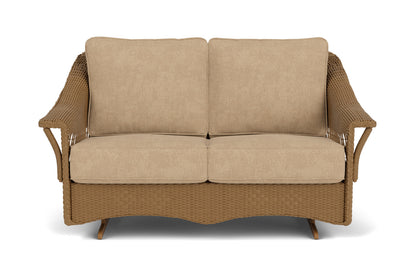 Lloyd Flanders Nantucket Loveseat Glider in Hickory with Hayden Sand fabric